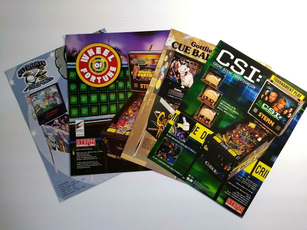 Pinball Flyers Lot Of 4 CSI Cue Ball Wizard Wheel Of Fortune Ultimate Golf #70